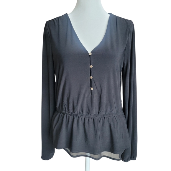 WHBM Long Sleeve Cinch Waist Button Front Blouse Size S - Picture 4 of 10